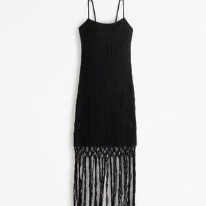 Abercrombie & Fitch XL , black crochet mini dress with fringe. Never worn, NWT.